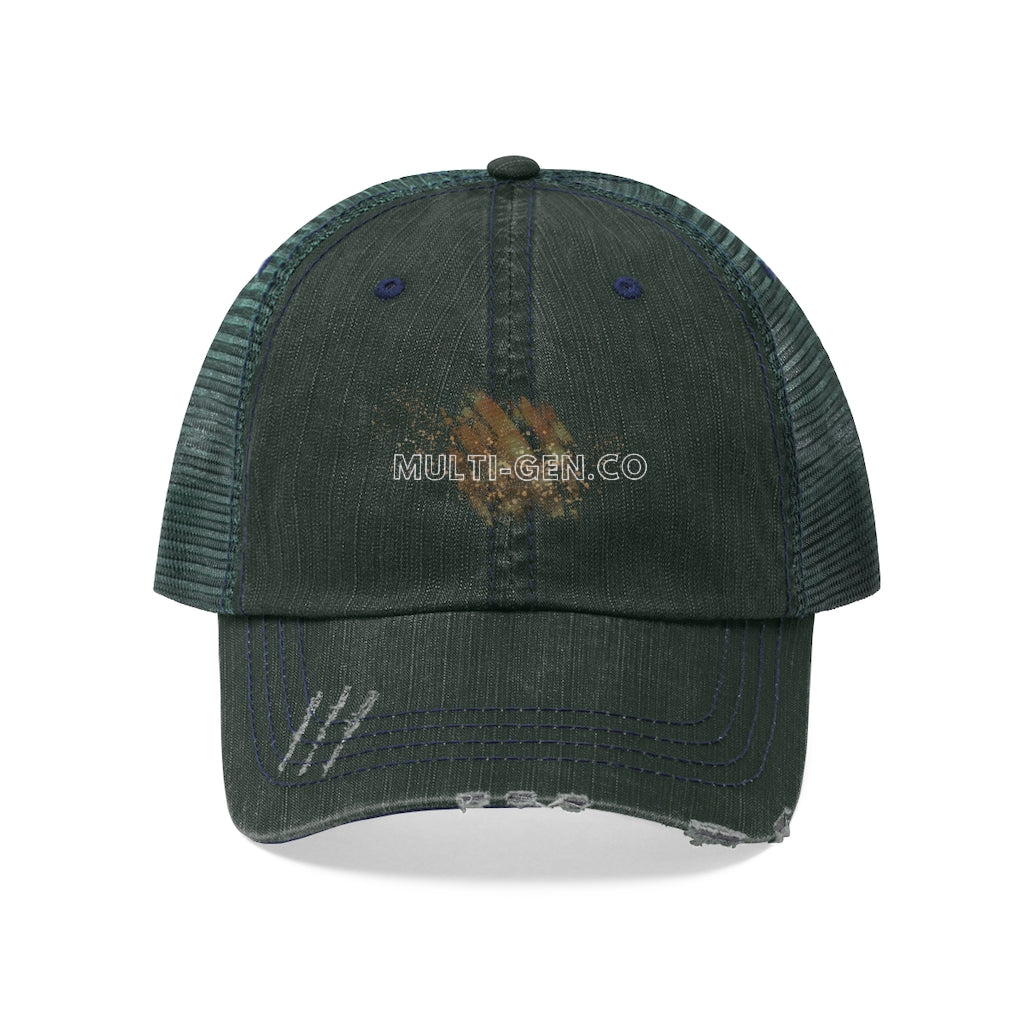 Multi-Gen.Co White and Gold Unisex Trucker Hat