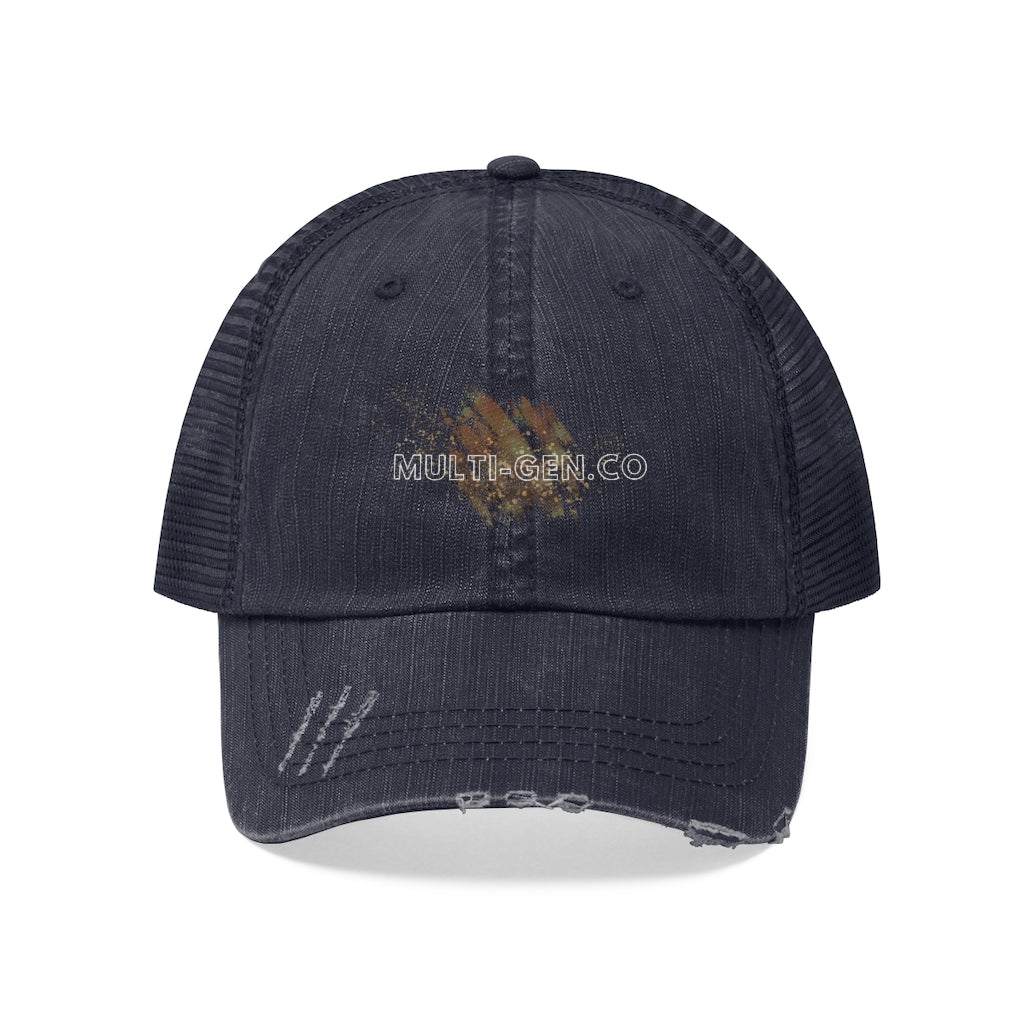 Multi-Gen.Co White and Gold Unisex Trucker Hat